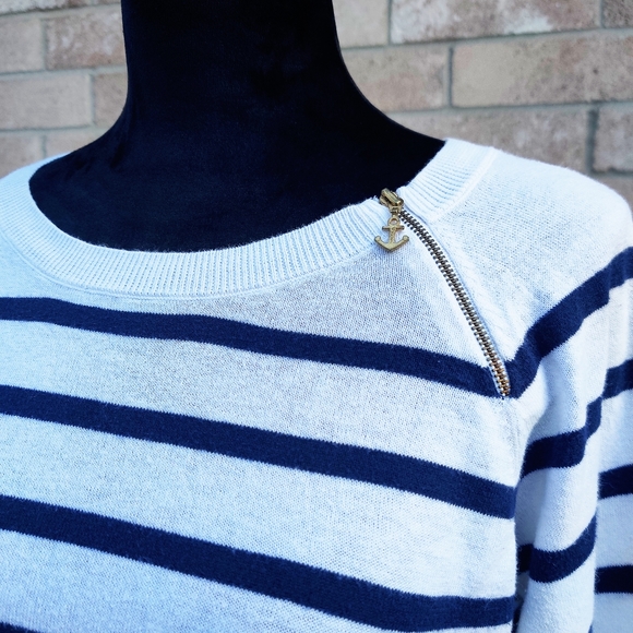 Nautica Navy Blue White Natuical Stripe Blouse Top - Picture 4 of 9